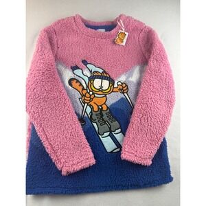 Garfield Pink Blue Sherpa Fleece‎ Pullover Sweatshirt Women's Size S Skiing